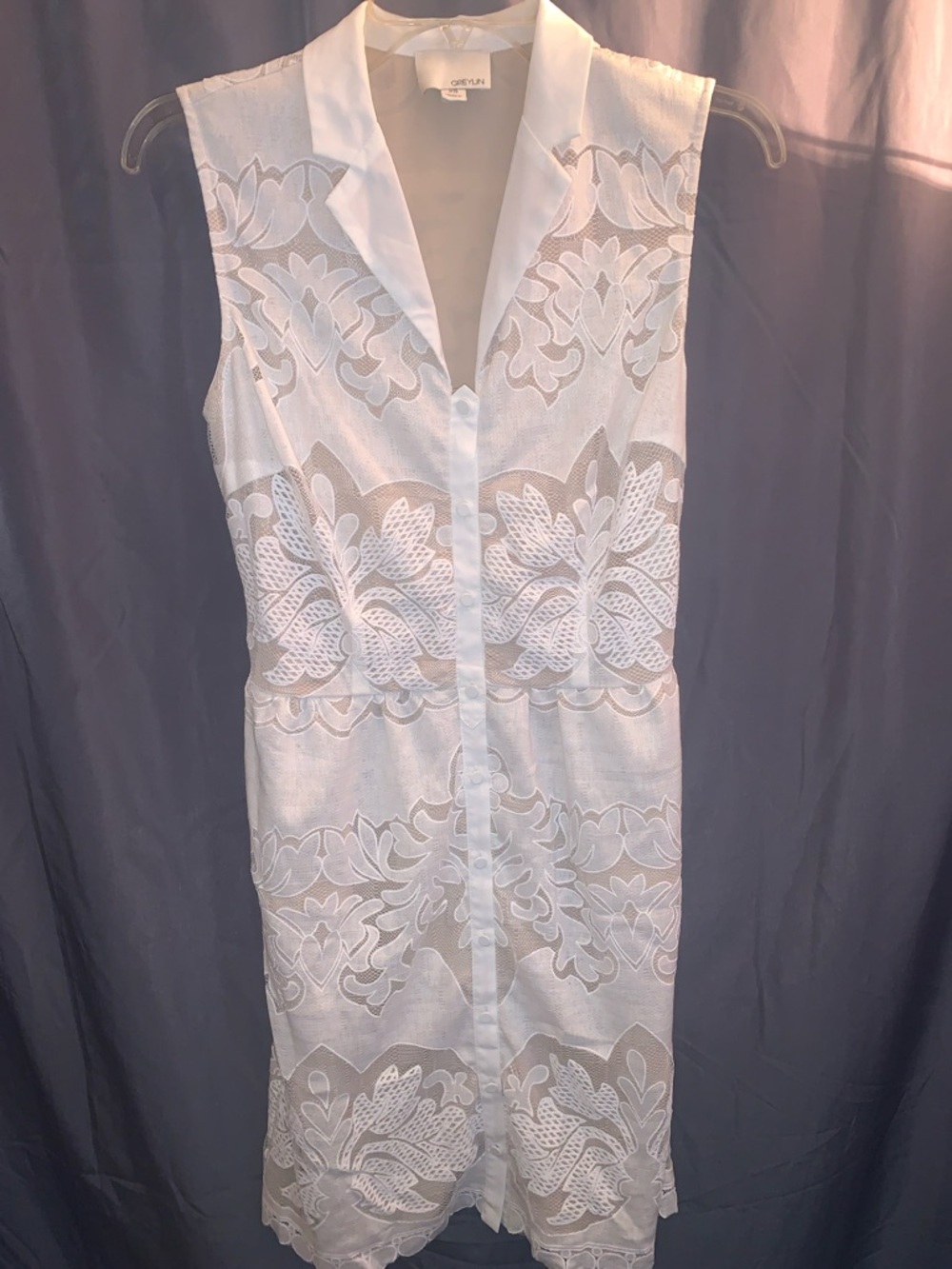 NWOT Greylin White Sleeveless Lace-Panel Midi Dress